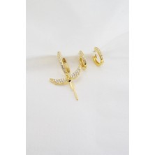 By Zeyna Aksesuar Kadın Altın Kaplama Zirkon Taşlı Melek Figürlü 3'lü Küpe Seti