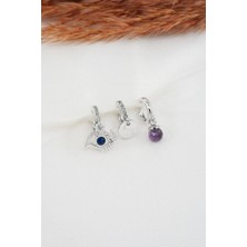 By Zeyna Aksesuar  Kadın Zirkon Taşlı Göz Figürlü ve Ametist Taşlı 3'lü Küpe Seti