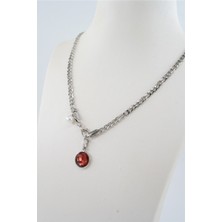 By Zeyna Aksesuar Kadın Özel Tasarım Prenses Zincirli Kırmızı Taşlı ve Incili Kolye