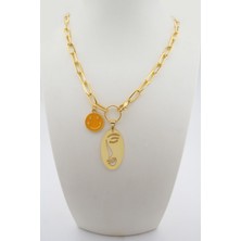 By Zeyna Aksesuar Kadın Gülen Yüz Figürlü Mineli Kolye