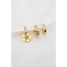 By Zeyna Aksesuar Kadın Altın Kaplama Zirkon Taşlı 3'lü Küpe Seti