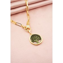 By Zeyna Aksesuar Kadın Özel Tasarım Hayat Ağacı ve El Figürlü  Örme Zincirli Kolye