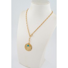 By Zeyna Aksesuar Kadın Özel Tasarım Nazar Boncuklu ve Yuvarlak Plakalı Kolye