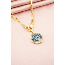 By Zeyna Aksesuar Kadın Özel Tasarım Hayat Ağacı ve El Figürlü  Örme Zincirli Kolye