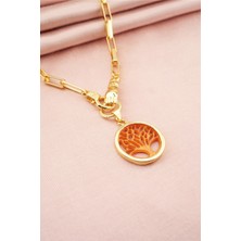 By Zeyna Aksesuar Kadın Özel Tasarım Hayat Ağacı ve El Figürlü  Örme Zincirli Kolye