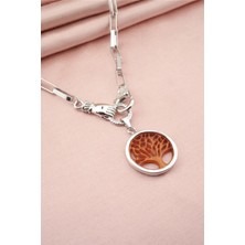 By Zeyna Aksesuar Kadın Özel Tasarım Hayat Ağacı ve El Figürlü  Örme Zincirli Kolye