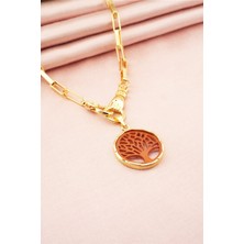 By Zeyna Aksesuar Kadın Özel Tasarım Hayat Ağacı ve El Figürlü  Örme Zincirli Kolye