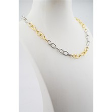 By Zeyna Aksesuar Kadın 40 cm Gümüş ve Altın Renk Örme Kolye