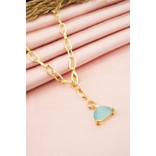 By Zeyna Aksesuar Kadın Özel Tasarım Mavi Zirkon Taşlı Kolye