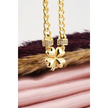 By Zeyna Aksesuar Kadın Özel Tasarım Zirkon Taşlı Yonca Figürlü Kolye