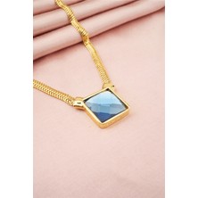 By Zeyna Aksesuar Kadın Özel Tasarım Kare Model Kesme Taşlı Model Yılan Zincirli Kolye