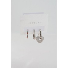 By Zeyna Aksesuar Kadın Zirkon Taşlı Kalp Figürlü 3'lü Set Küpe