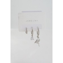 By Zeyna Aksesuar Kadın Zirkon Taşlı Flamingo Figürlü 3'lü Set Küpe