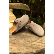 Land of Cork Anatomik Doğal Mantar Taban Hakiki Süet Deri Ark Destekli Unisex Kapalı Sabo Terlik – Taupe