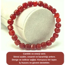 Sertifikalı Kırmızı Akik Küp Kesim Lastikli Doğal Taş Bileklik 6mm