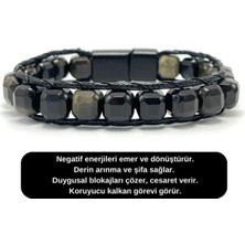 Sertifikalı Obsidyen Küp Kesim Kilitli Doğal Taş Bileklik 8 mm