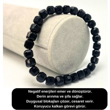 Sertifikalı Obsidyen Küp Kesim Lastikli Doğal Taş Bileklik 6mm