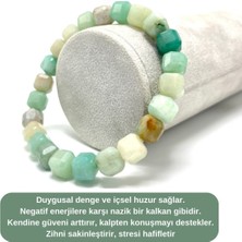 Sertifikalı Amazonit Küp Kesim Lastikli Doğal Taş Bileklik 8 mm