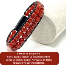 Sertifikalı Kırmızı Akik Çift Sıra Küp Kesim Kilitli Doğal Taş Bileklik 6mm Taş