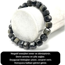 Sertifikalı Obsidyen Küp Kesim Lastikli Doğal Taş Bileklik 8 mm