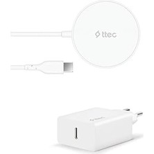 Ttec Aircharger M+ Magsafe Uyumlu Kablosuz Şarj Aleti ve Pd 20W Seyahat Şarj Aleti Beyaz