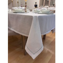 Zeren Home Piko Işleme Detaylı Simli Beyaz Dertsiz Masa Örtüsü 14 Parça