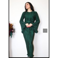 Pliseli ,spanyol Kol Tesettür Elbise Gece Abiye Mezuniyet