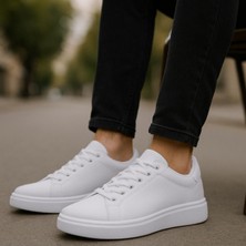 Erkek Beyaz Tabanlı Bağcıklı Spor Sneaker Ayakkabı
