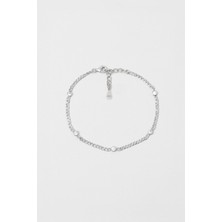 Zirkon Taşlı 18 Ayar Beyaz Altın Kaplama 20 cm Gümüş Zincir Bileklik