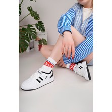 Unisex Bağcıklı Cırtlı Spor Sneaker Ayakkabı-Beyaz-Siyah