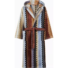 Unisex Giacomo Kapşonlu Bornoz, Pamuklu Kadife, Zikzak Desenli & Konforlu