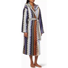 Unisex Giacomo Kapşonlu Bornoz, Pamuklu Kadife, Zikzak Desenli & Konforlu