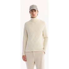 AVVA Erkek Ekru Balıkçı Yaka Soft Touch Dokulu Triko Regular Fit Kazak A52Y5040