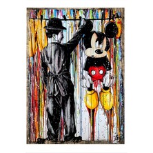 Mickey Mouse ve Charlie Chapline Tasarım Mdf Tablo 50 cm x 70 cm