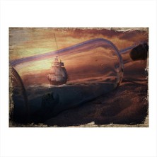 Bedeko Şişe Içindeki Gemi Desenli Ahşap Tablo 50 cm x 70 cm