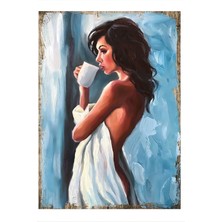 Kahve Içen Kadın Mdf Poster 50 cm x 70 cm