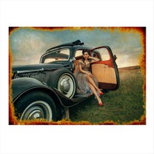 Bedeko Klasik Araba Desenli Ahşap Tablo 50 cm x 70 cm