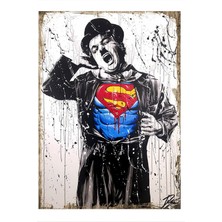 Superman Charlie Chapline Dekoratif Ahşap Tablo 50 cm x 70 cm
