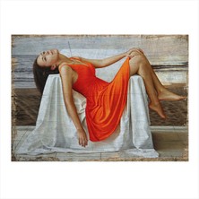 Bedeko Turuncu Elbiseli Kadın Desenli Mdf Tablo 50 cm x 70 cm