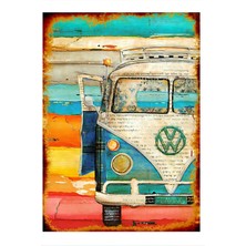 Volkswagen Van Renkli Desenli Mdf Tablo 50 cm x 70 cm