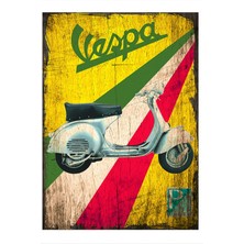 Renkli Zeminde Vespa Art Mdf Tablo 50 cm x 70 cm