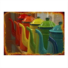 Bedeko Renkli Çaydanlıklar Desenli Mdf Tablo 50 cm x 70 cm