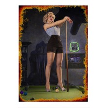 Bedeko Bilardo Oynayan Pin Up Kızı Hediyelik Mdf Tablo 50 cm x 70 cm