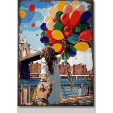 Bedeko Ahşap Tablo Retro Balon ve Sevgili Desenli