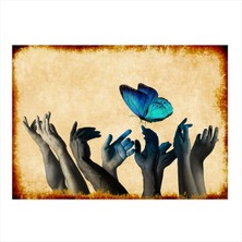 Bedeko Mavi Kelebek Desenli Ahşap Tablo 50 cm x 70 cm