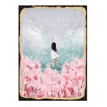 Bedeko Pembe Çiçekler ve Çocuk Dekoratif Mdf Tablo 50 cm x 70 cm