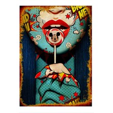 Bedeko Ahşap Tablo Pop Art Lolipop Yiyen Kadın