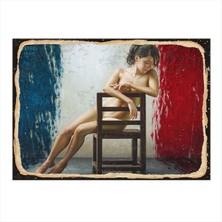 Bedeko Fransa Bayrağı ve Kadın Art Mdf Poster 50 cm x 70 cm