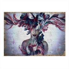 Bedeko Balıklar ve Kadın Modern Ahşap Tablo 50 cm x 70 cm