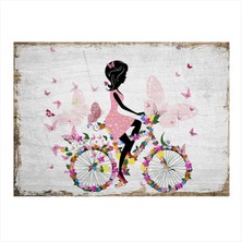 Bedeko Bisikletli Kız Model Ahşap Tablo 50 cm x 70 cm